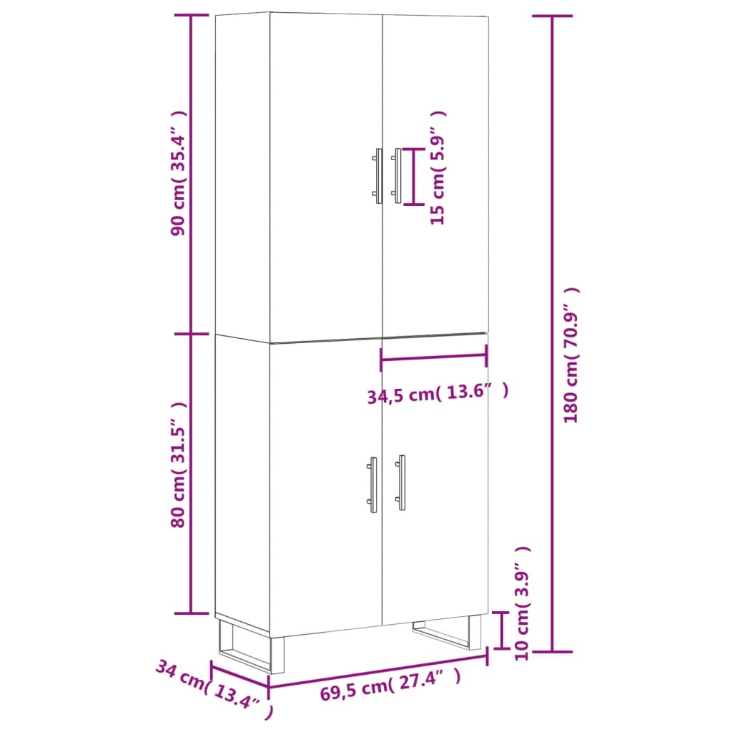 Visoka komoda dimljeni hrast 69,5x34x180 cm konstruiranog drva