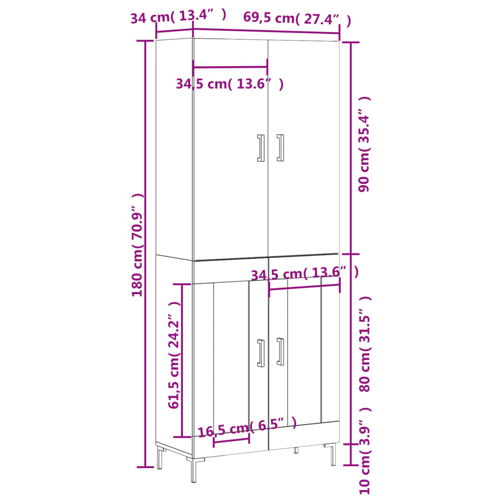 Visoka komoda hrasta sonome 69,5x34x180cm od konstruiranog drva