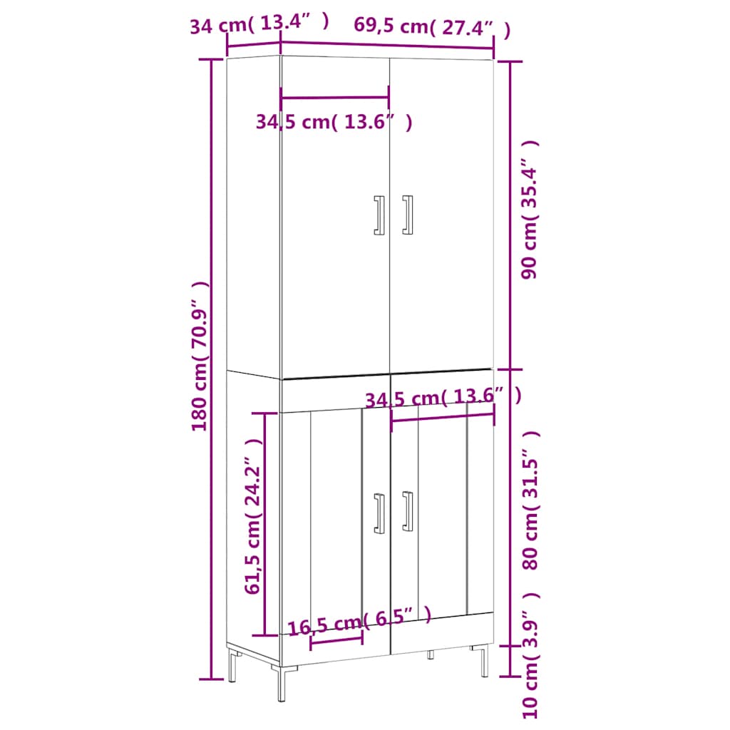 Visoka komoda siva sonome 69,5x34x180 cm od konstruiranog drva