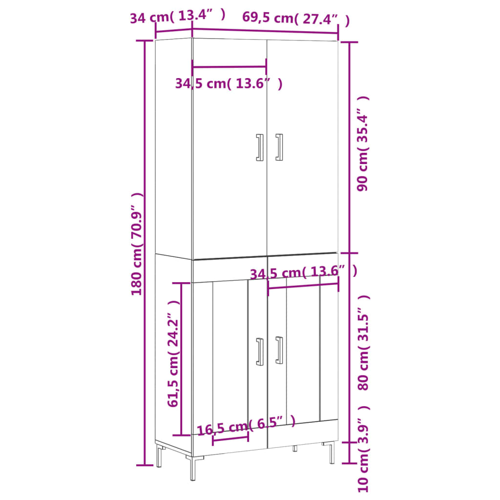 Visoka komoda siva sonome 69,5x34x180 cm od konstruiranog drva