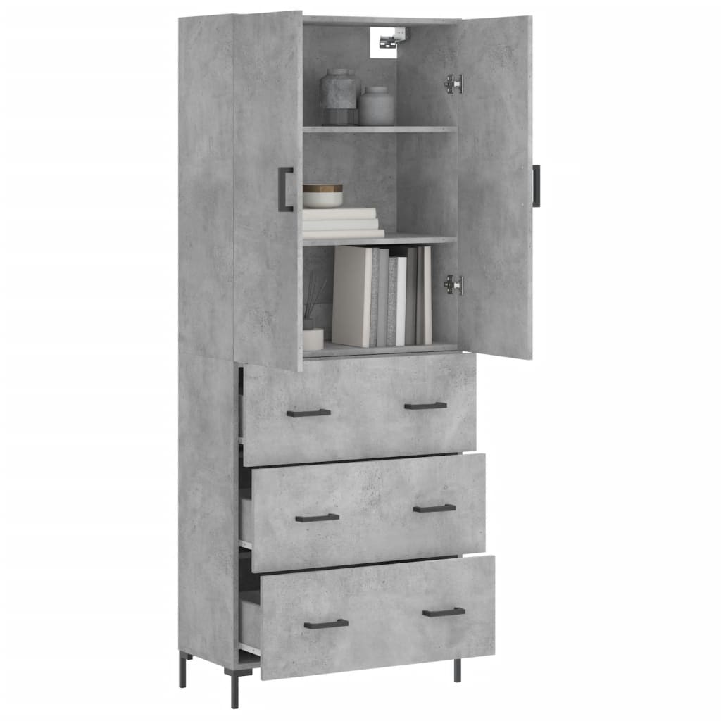 Visoka komoda siva betona 69,5x34x180 cm od konstruiranog drva