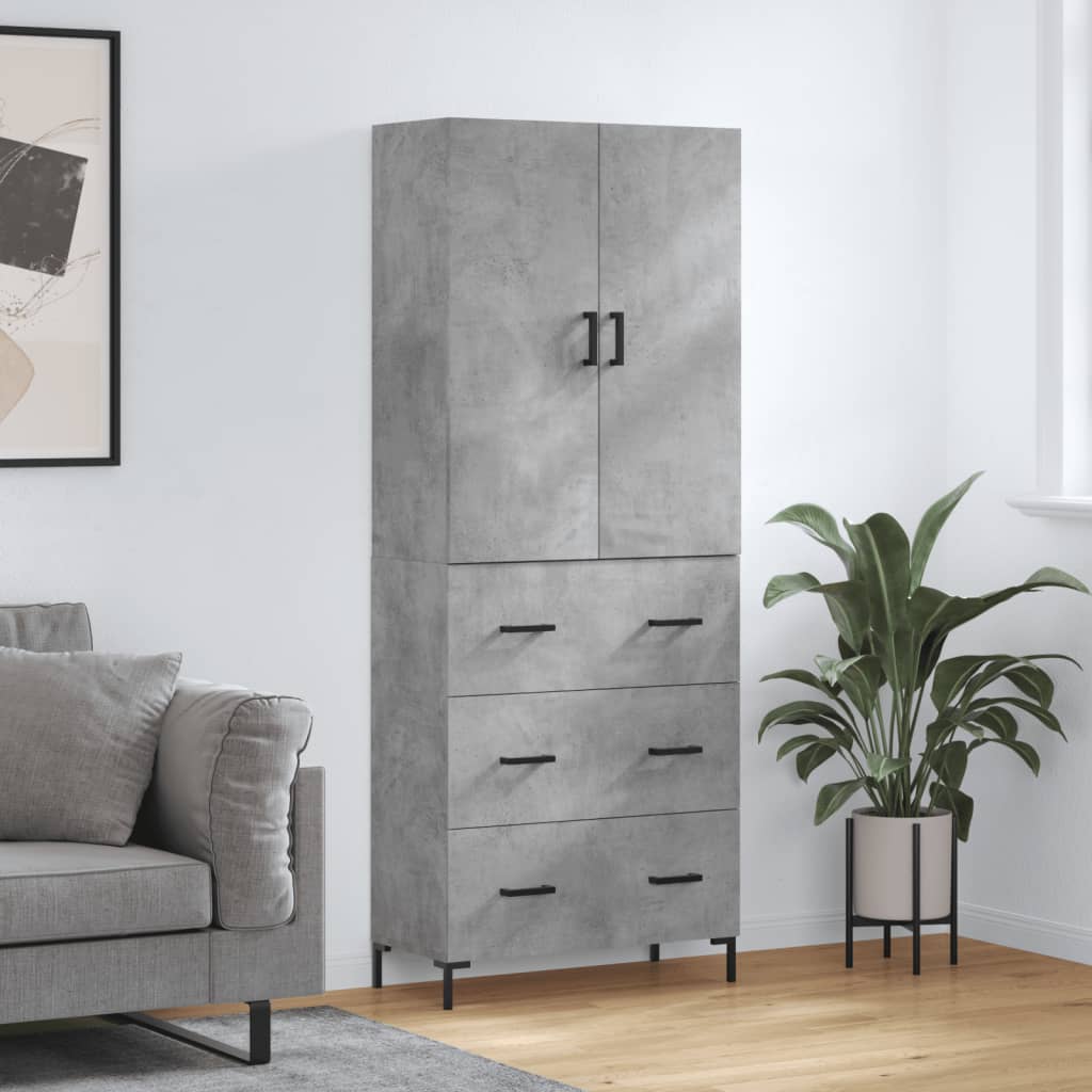 Visoka komoda siva betona 69,5x34x180 cm od konstruiranog drva