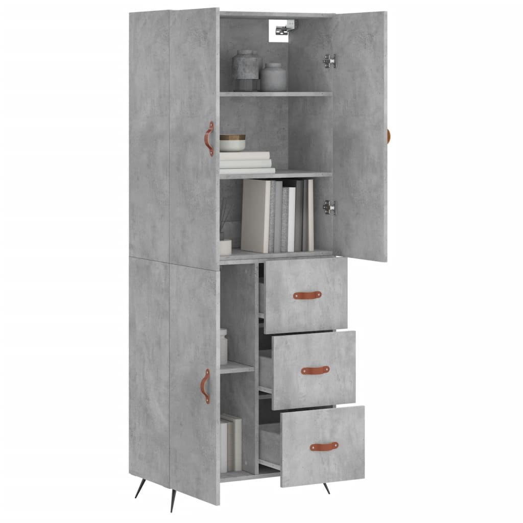 Visoka komoda siva betona 69,5x34x180 cm od konstruiranog drva