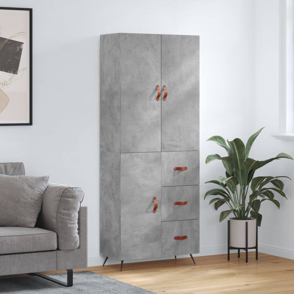 Visoka komoda siva betona 69,5x34x180 cm od konstruiranog drva