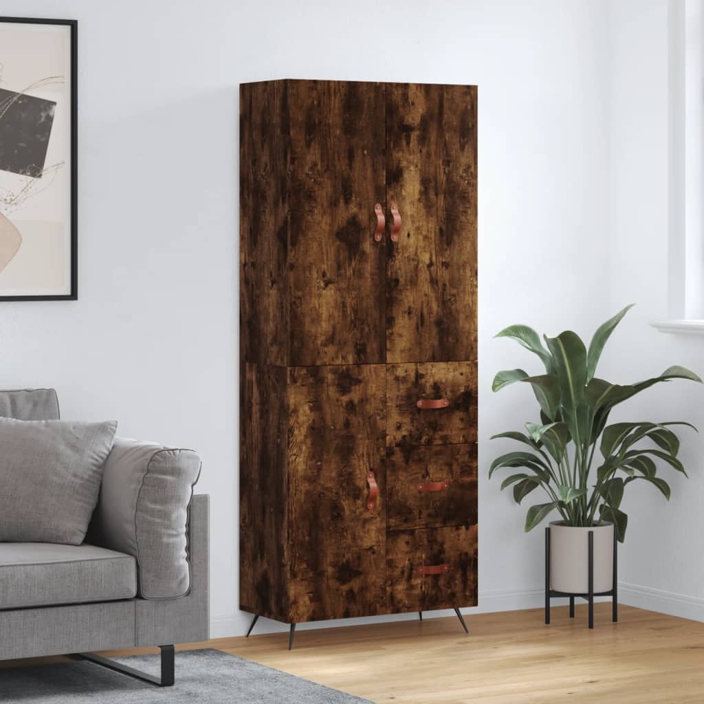 Visoka komoda dimljeni hrast 69,5x34x180 cm konstruiranog drva