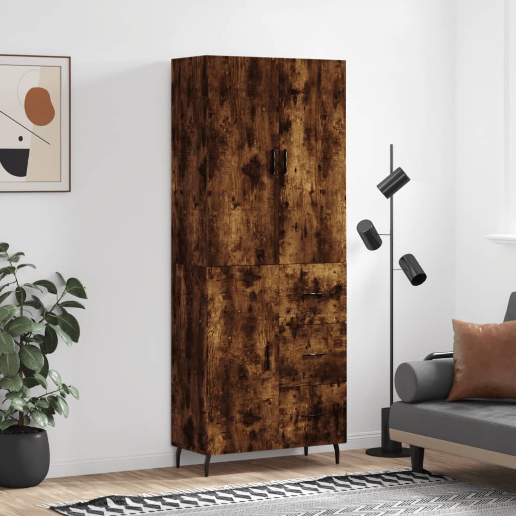 Visoka komoda dimljeni hrast 69,5x34x180 cm konstruiranog drva