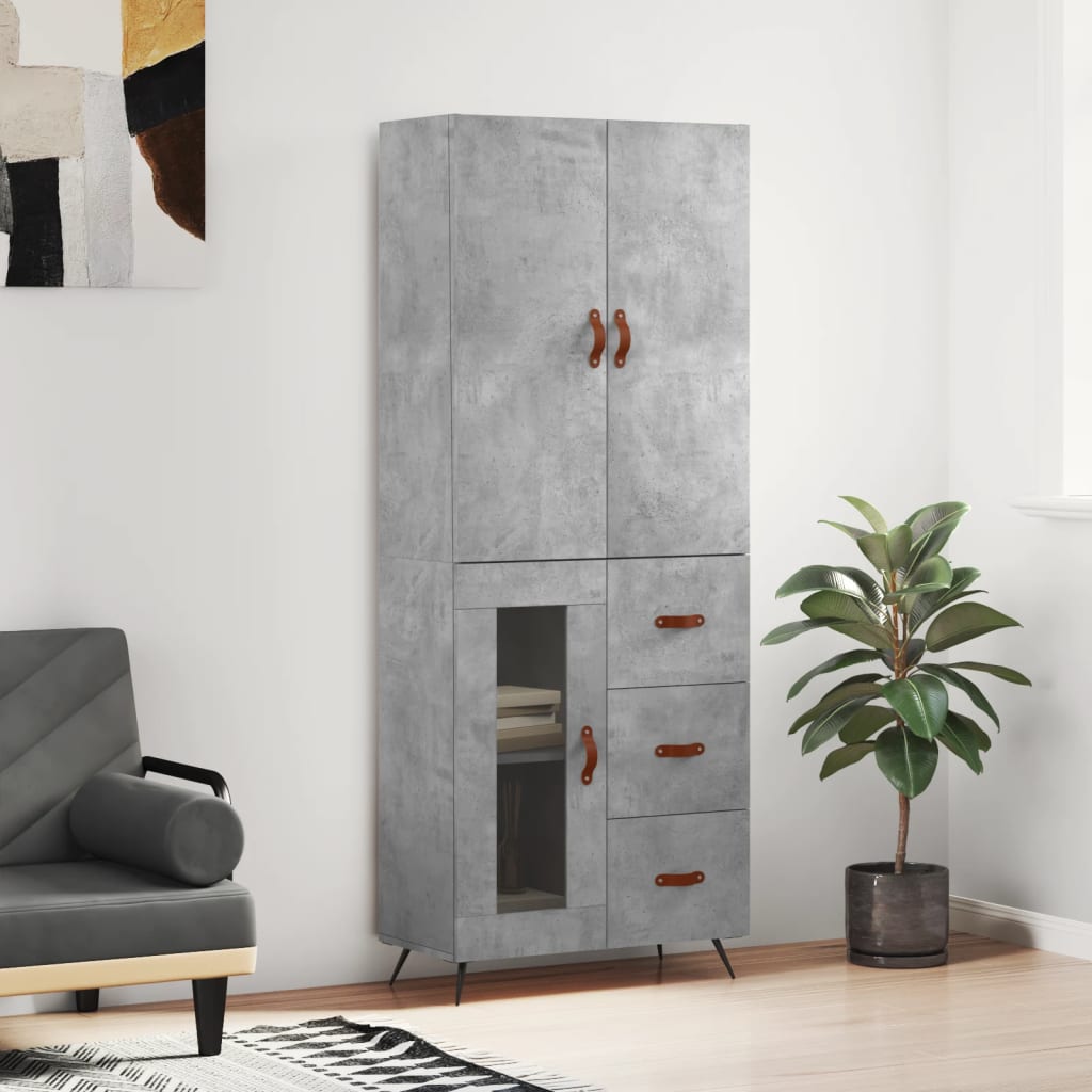 Visoka komoda siva betona 69,5x34x180 cm od konstruiranog drva