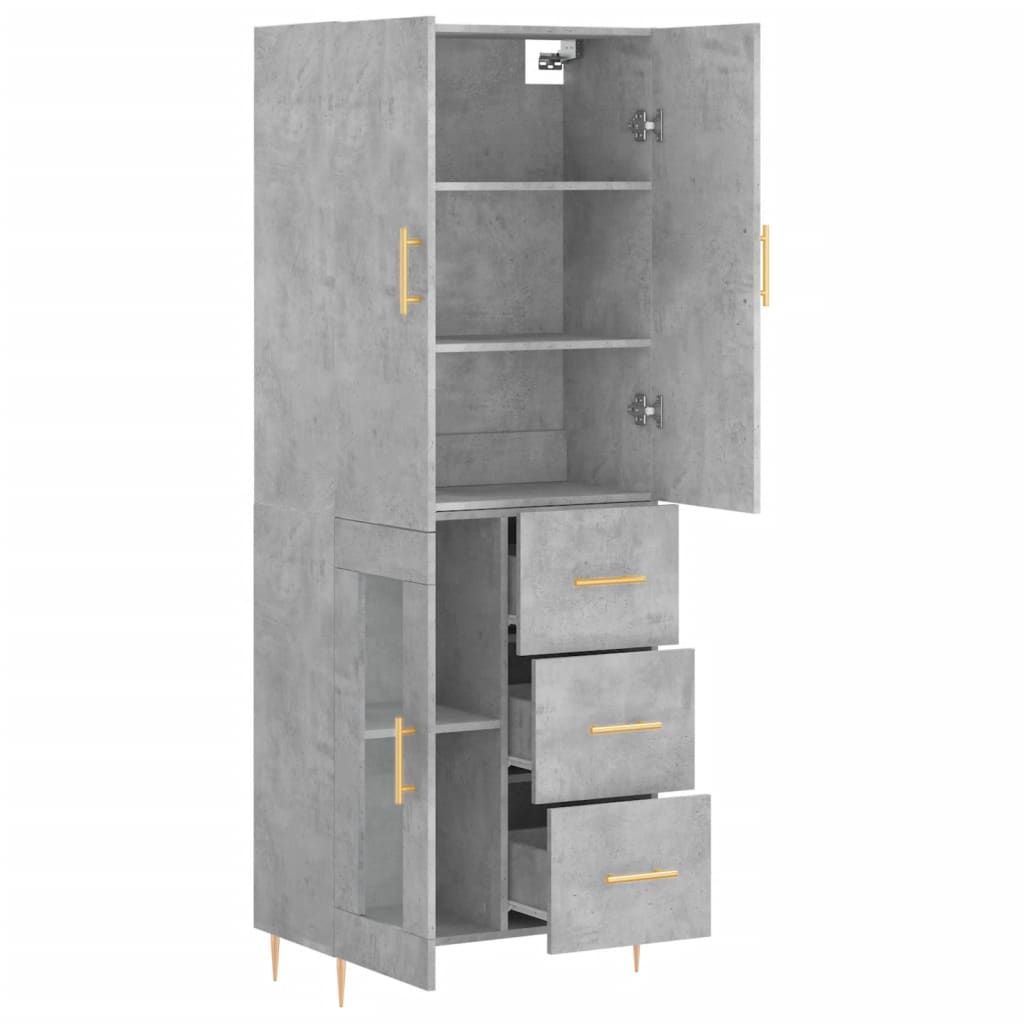 Visoka komoda siva betona 69,5x34x180 cm od konstruiranog drva