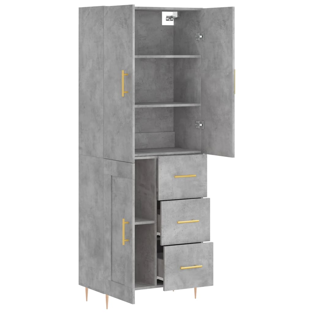 Visoka komoda siva betona 69,5x34x180 cm od konstruiranog drva