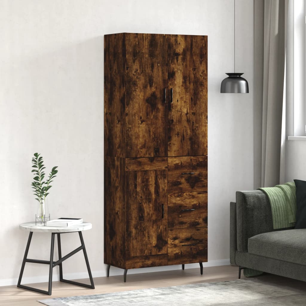 Visoka komoda dimljeni hrast 69,5x34x180 cm konstruiranog drva