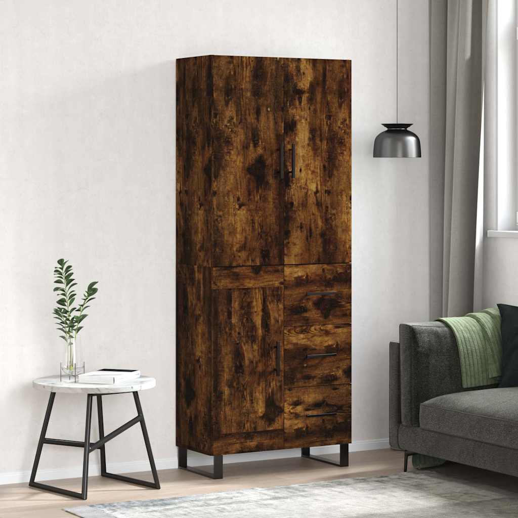 Visoka komoda dimljeni hrast 69,5x34x180 cm konstruiranog drva