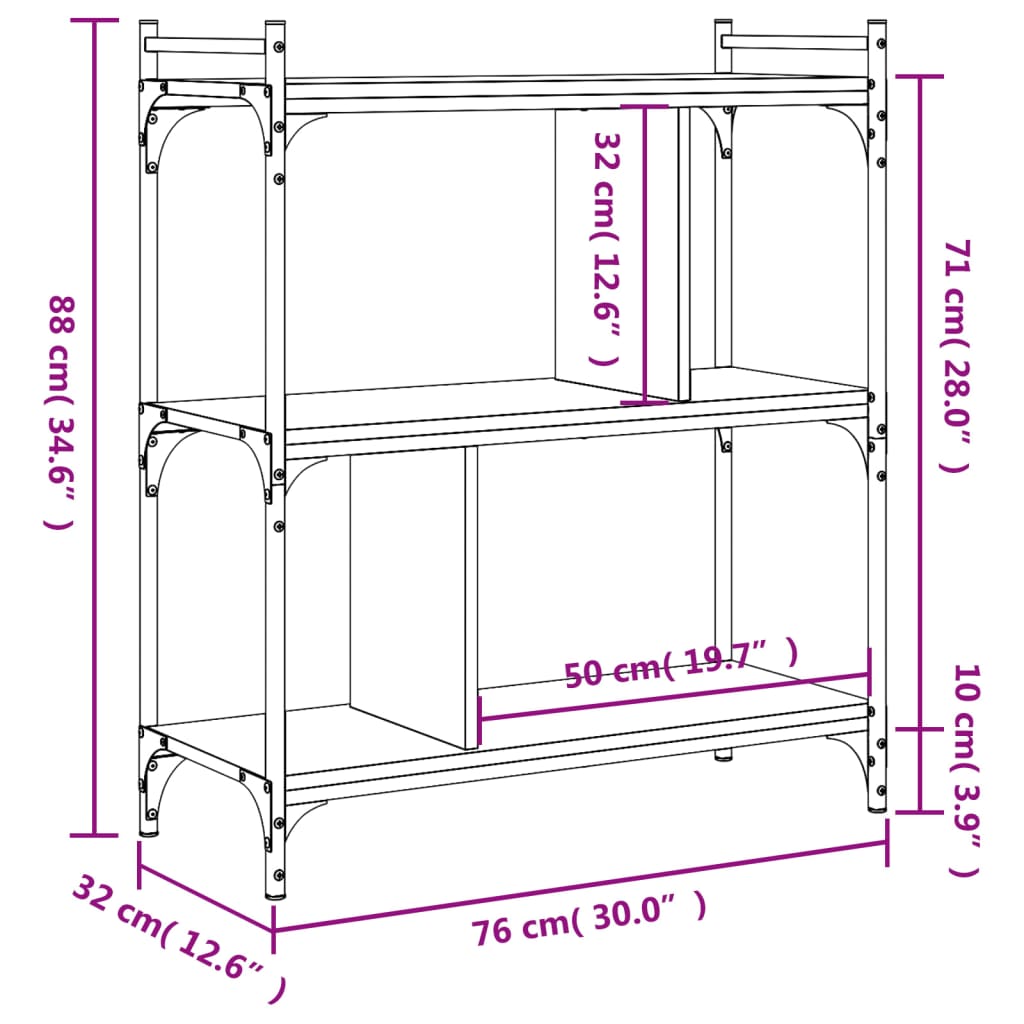 Regal za knjige s 3 razine crni 76x32x88 cm konstruirano drvo