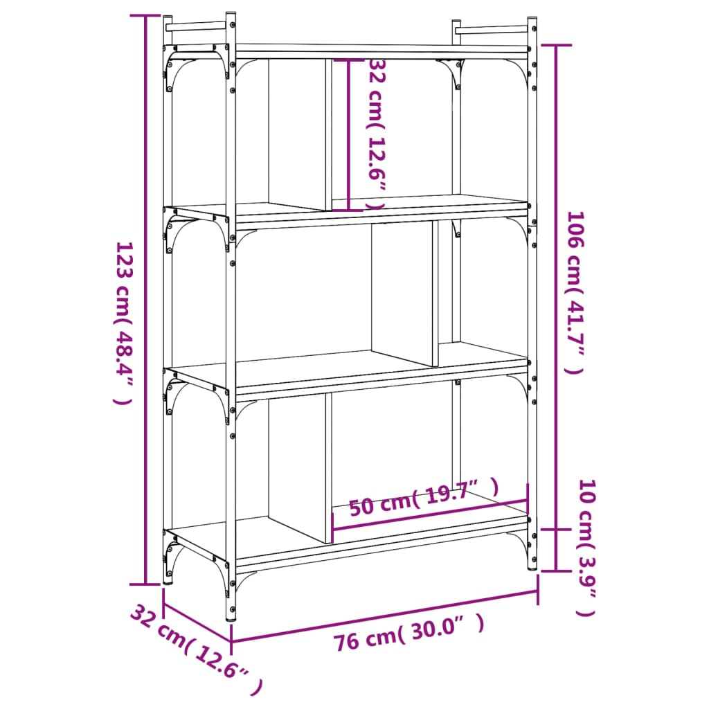 Regal za knjige s 4 razine crni 76x32x123 cm konstruirano drvo