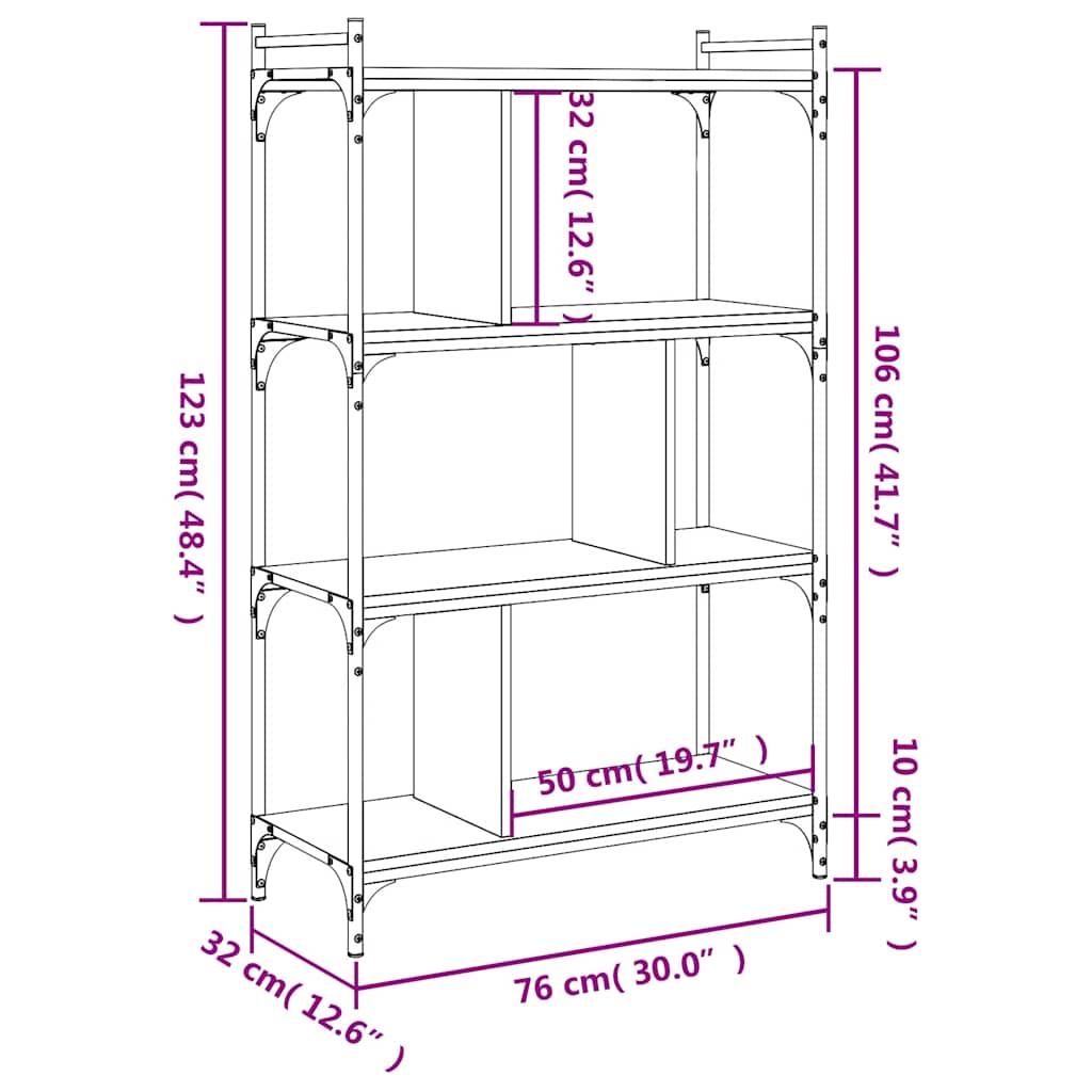 Regal za knjige 4 razine smeđa boja hrasta 76x32x123 cm drveni