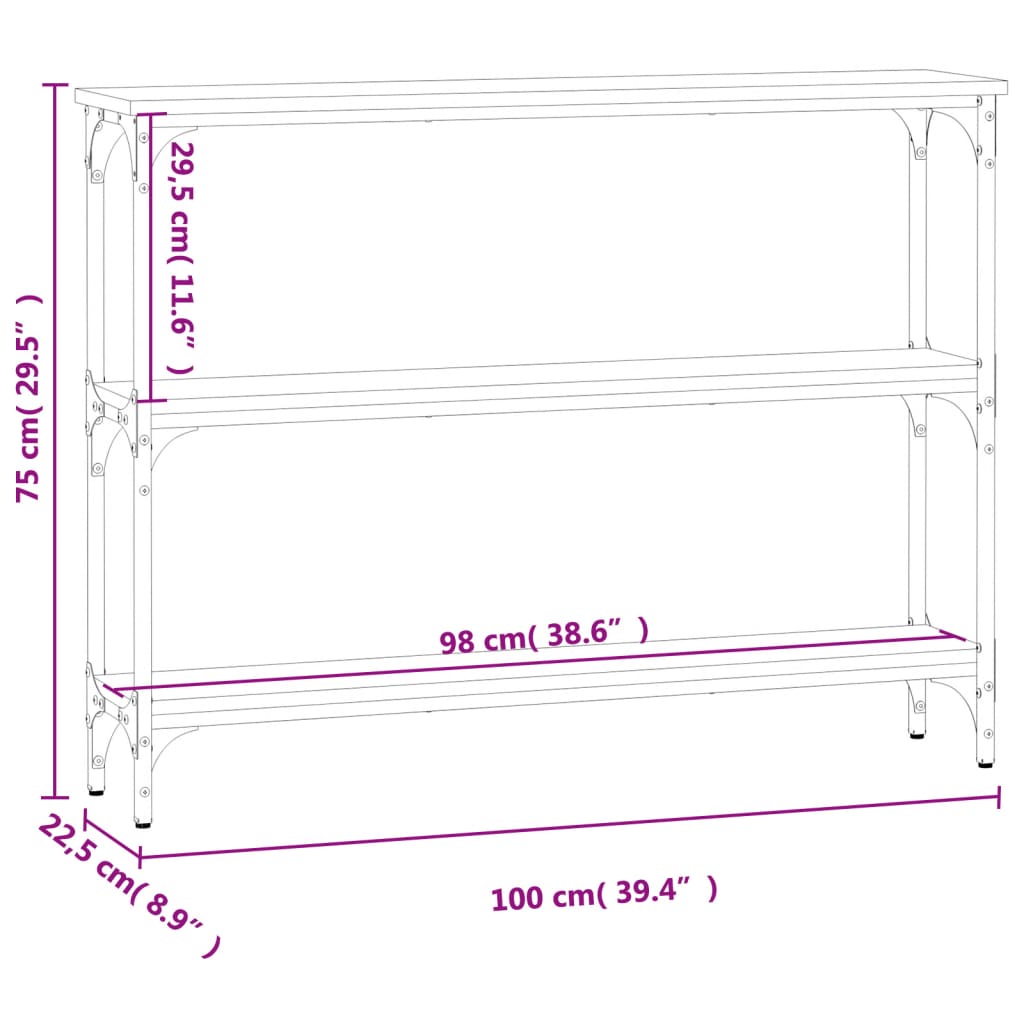 Konzolni stol boja hrasta 100 x 22,5 x 75 cm konstruirano drvo