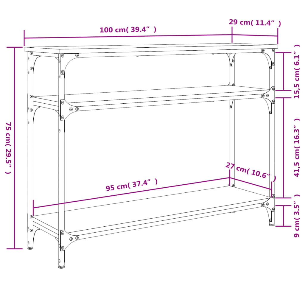 Konzolni stol boja smeđeg hrasta 100x29x75 cm konstruirano drvo