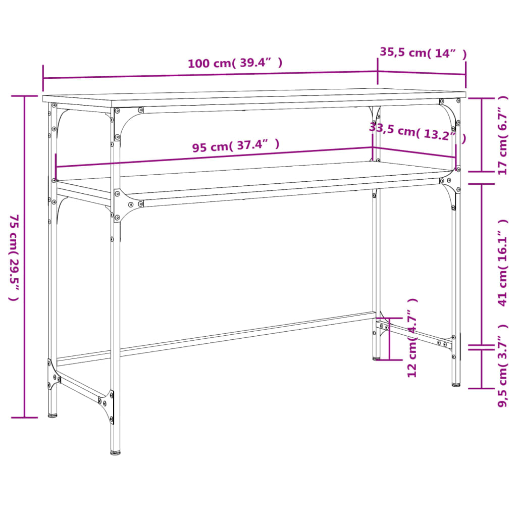 Konzolni stol siva boja hrasta 100x35,5x75 cm konstruirano drvo