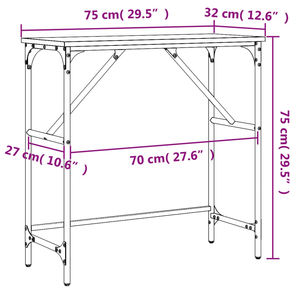 Konzolni stol siva boja hrasta 75x32x75 cm konstruirano drvo