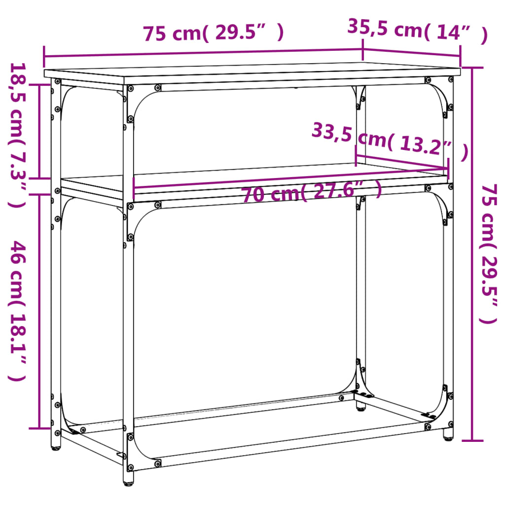 Konzolni stol siva boja hrasta 75x35,5x75 cm konstruirano drvo