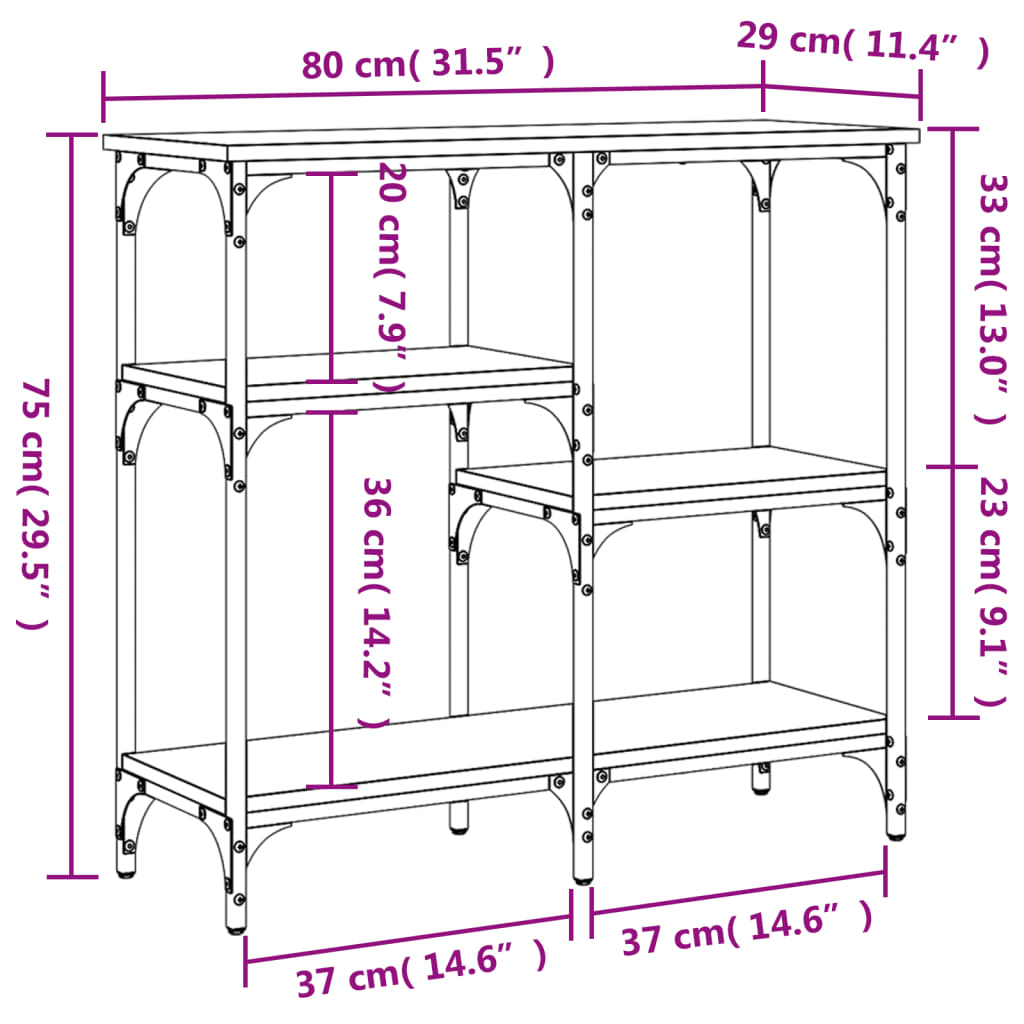 Konzolni stol boja hrasta sonome 80x29x75 cm konstruirano drvo