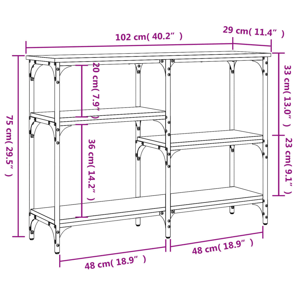 Konzolni stol boja hrasta 102x29x75 cm od konstruiranog drva