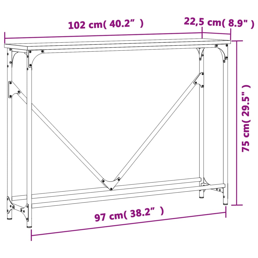 Konzolni stol siva boja hrasta 102x22,5x75 cm konstruirano drvo