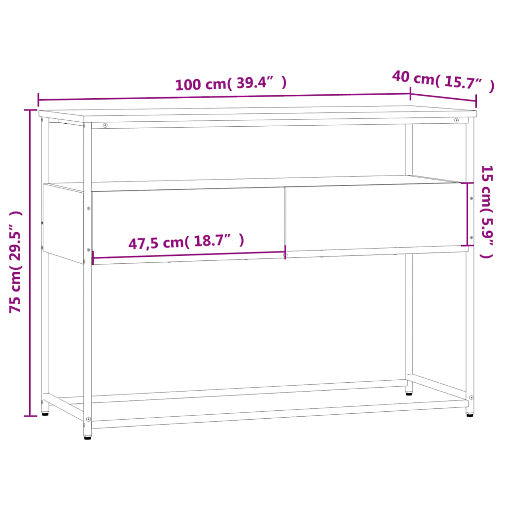 Konzolni stol boja hrasta 100x40x75 cm od konstruiranog drva