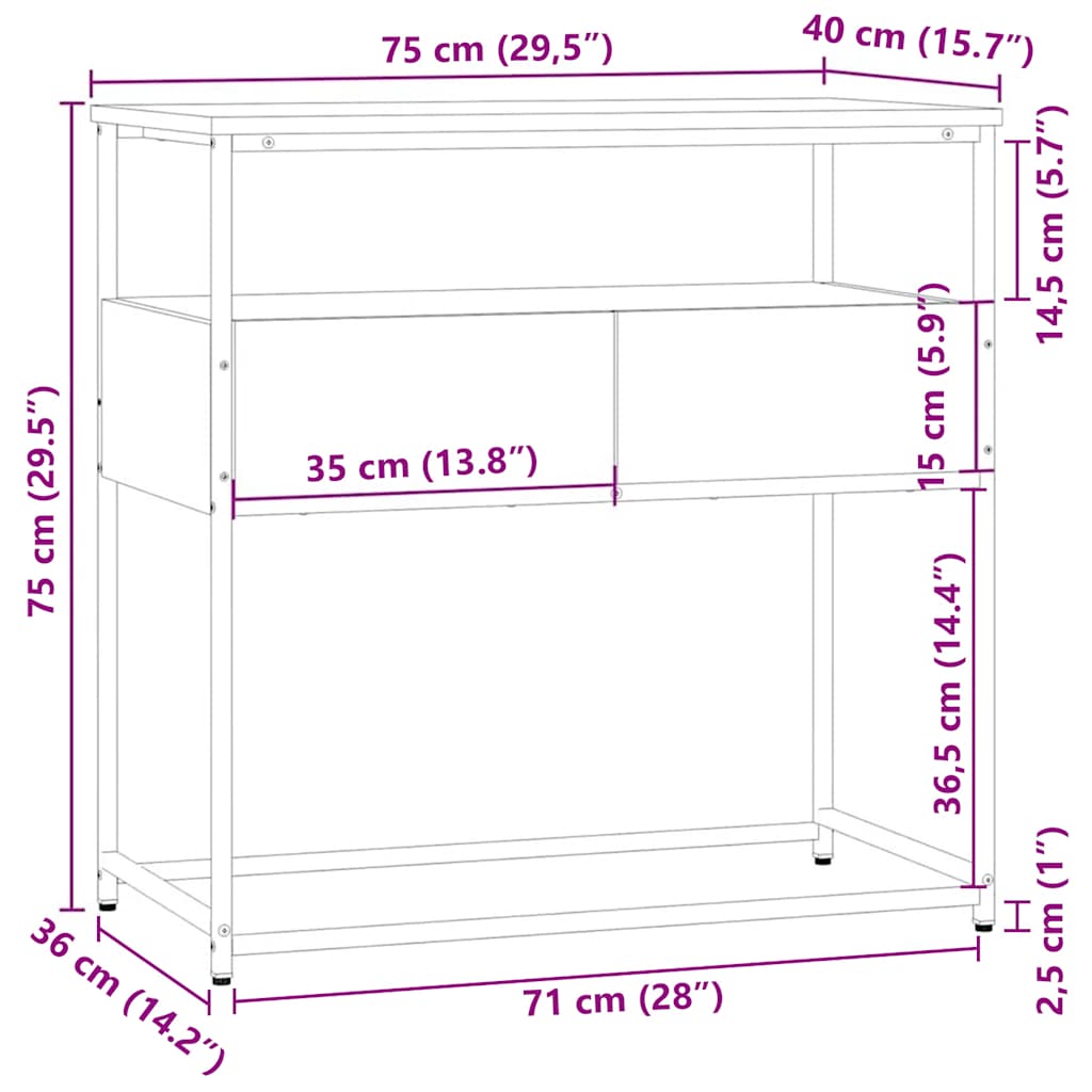 Konzolni stol siva boja hrasta 75x40x75 cm konstruirano drvo