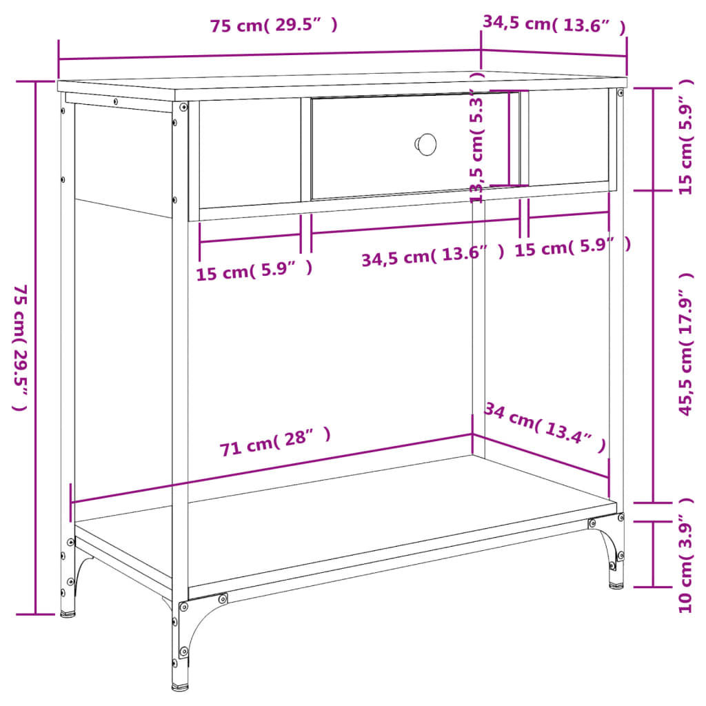 Konzolni stol boja hrasta 75 x 34,5 x 75 cm konstruirano drvo