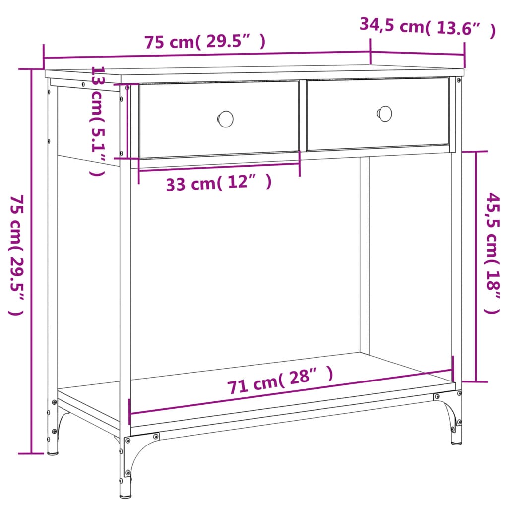 Konzolni stol boja hrasta 75 x 34,5 x 75 cm konstruirano drvo