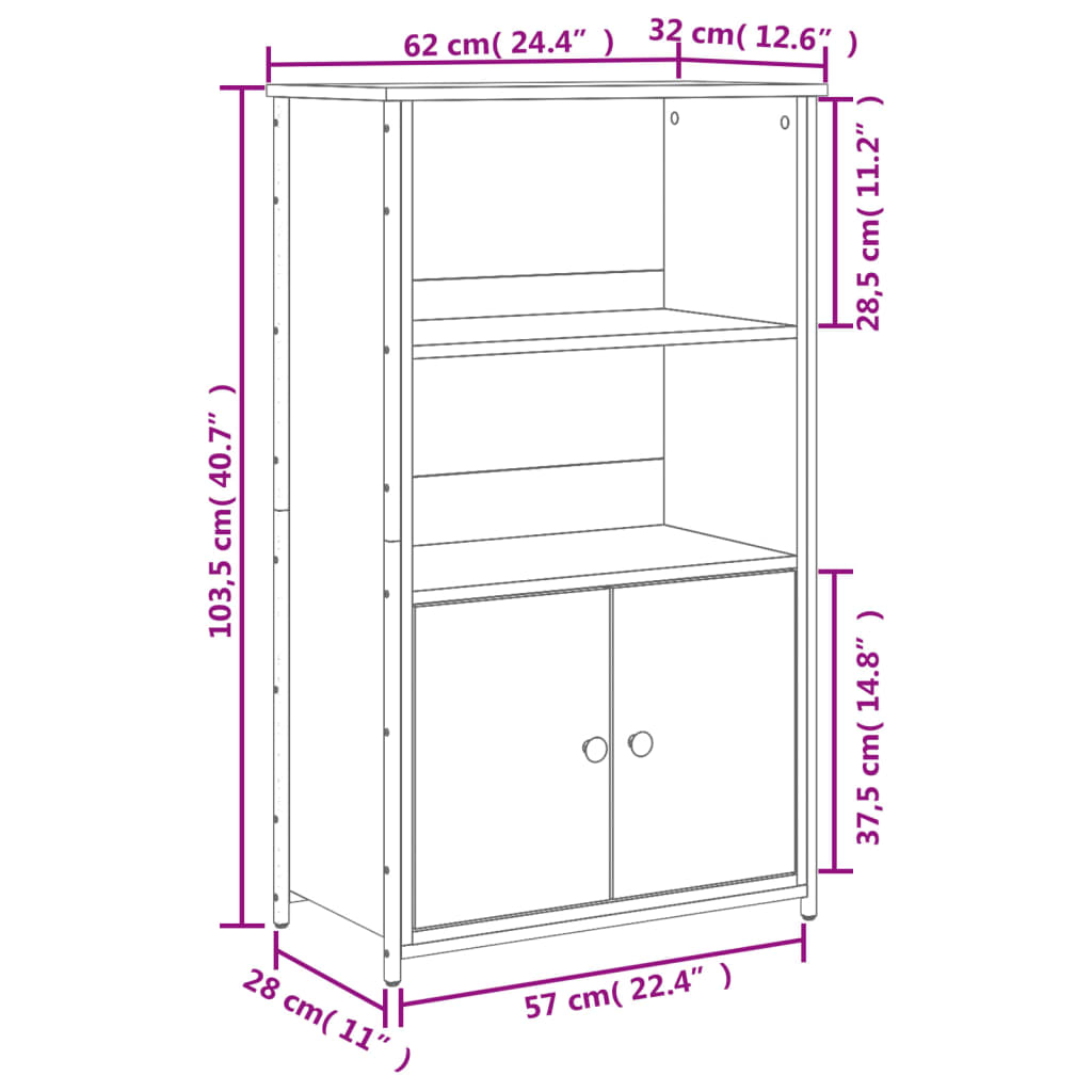 Visoka komoda siva boja hrasta 62x32x103,5 cm konstruirano drvo