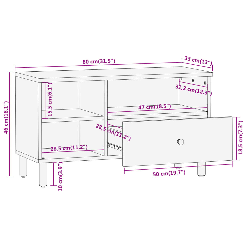 TV ormarić 80x33x46 cm od masivnog bagremovog drva