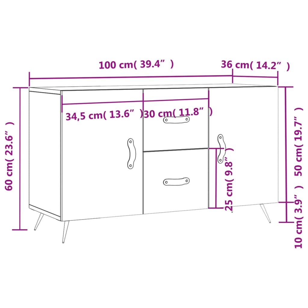 Komoda boja dimljenog hrasta 100 x 36 x 60 cm konstruirano drvo