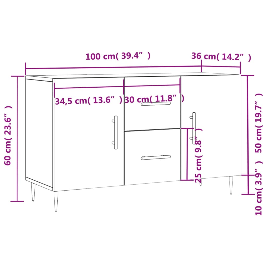 Komoda boja dimljenog hrasta 100 x 36 x 60 cm konstruirano drvo