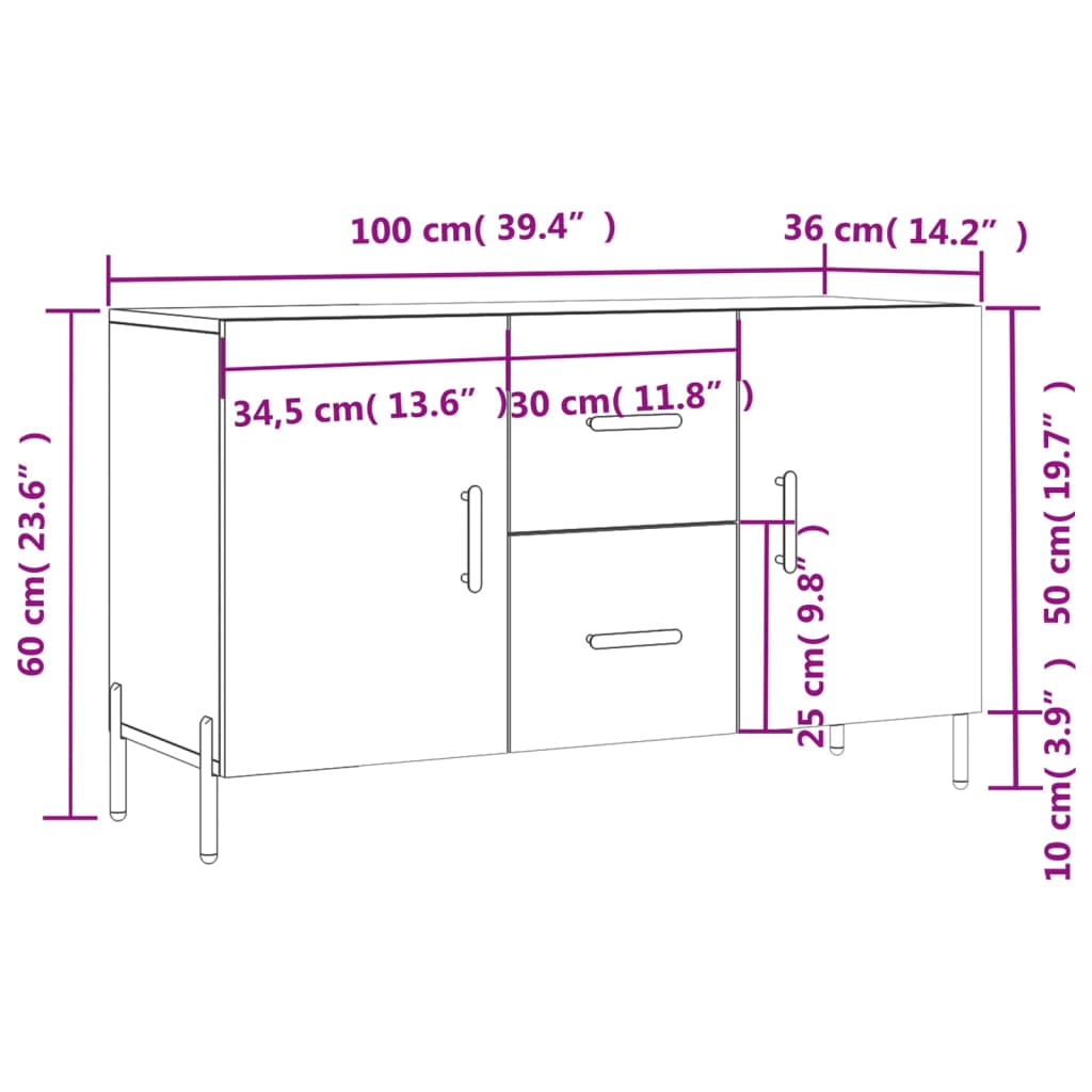 Komoda siva boja betona 100x36x60 cm od konstruiranog drva