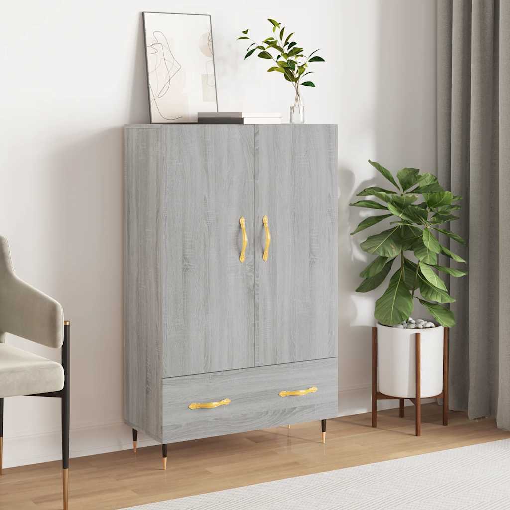 Visoka komoda siva boja hrasta 69,5x31x115 cm konstruirano drvo