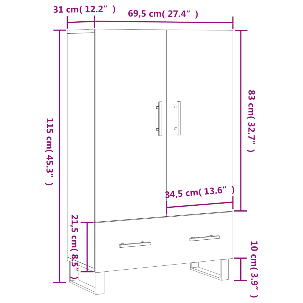 Visoka komoda smeđa boja hrasta 69,5x31x115cm konstruirano drvo