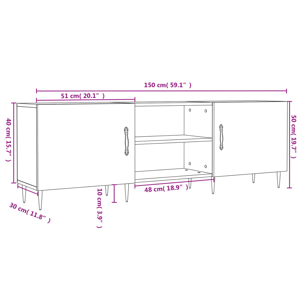 TV ormarić boja dimljenog hrasta 150x30x50 cm konstruirano drvo