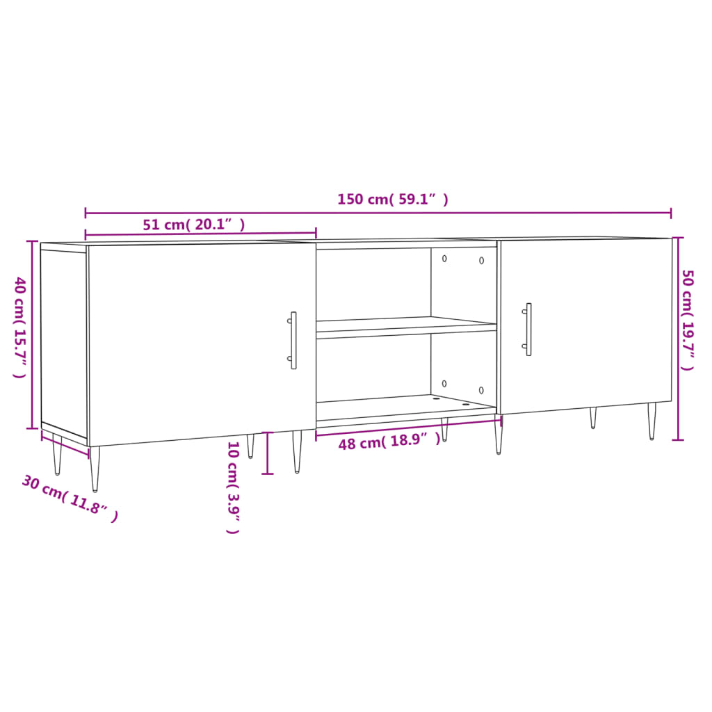 TV ormarić boja dimljenog hrasta 150x30x50 cm konstruirano drvo