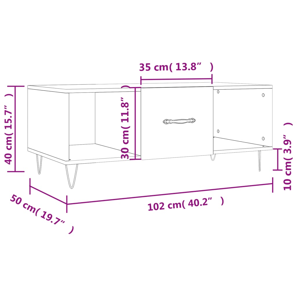 Stolić za kavu crni 102 x 50 x 40 cm od konstruiranog drva