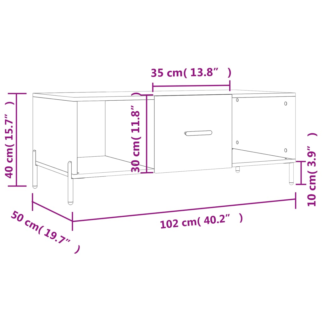 Stolić za kavu boja hrasta 102 x 50 x 40 cm konstruirano drvo