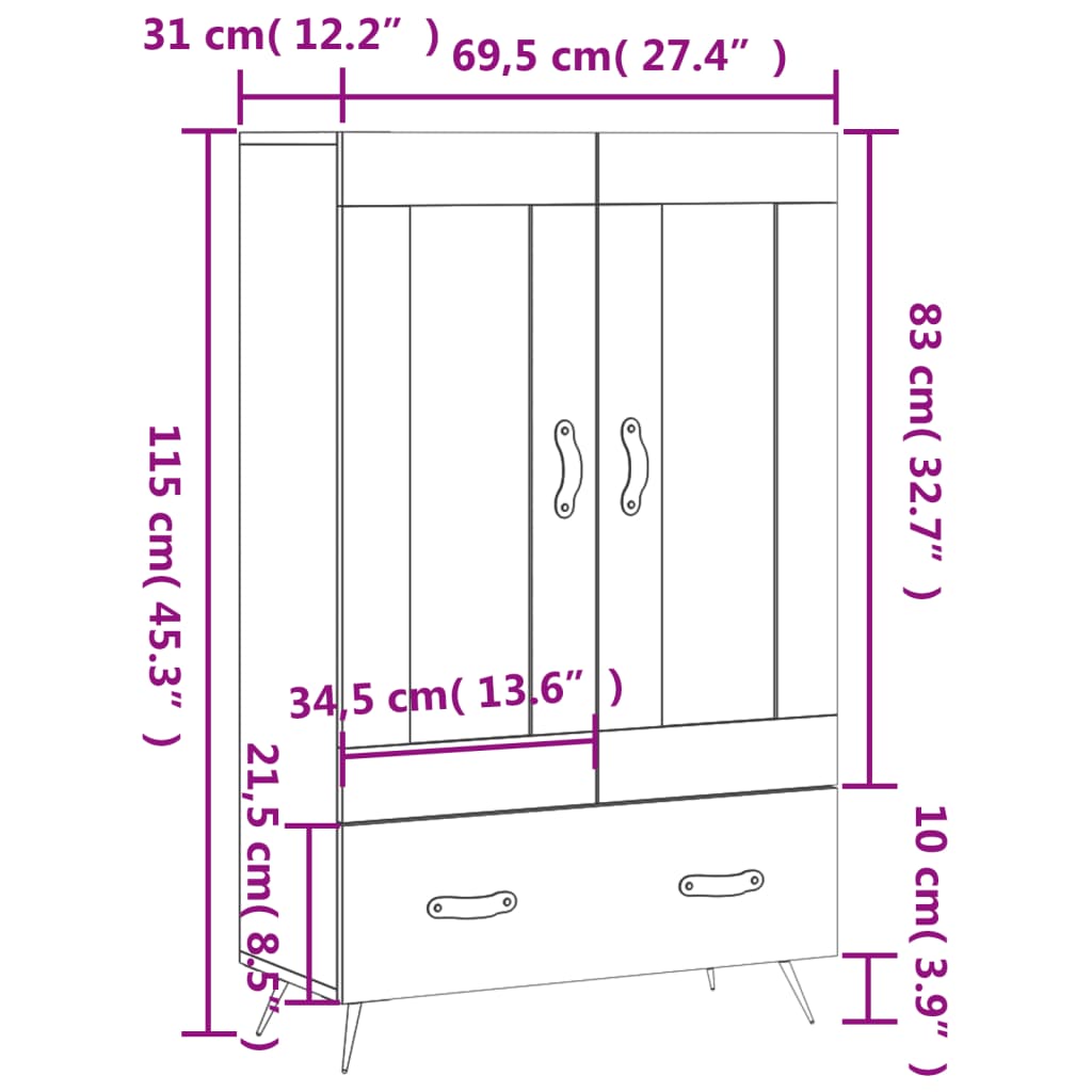 Visoka komoda bijela 69,5 x 31 x 115 cm od konstruiranog drva