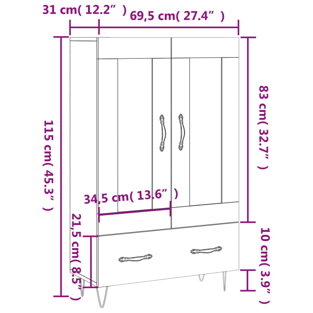 Visoka komoda boja betona 69,5 x 31 x 115 cm konstruirano drvo