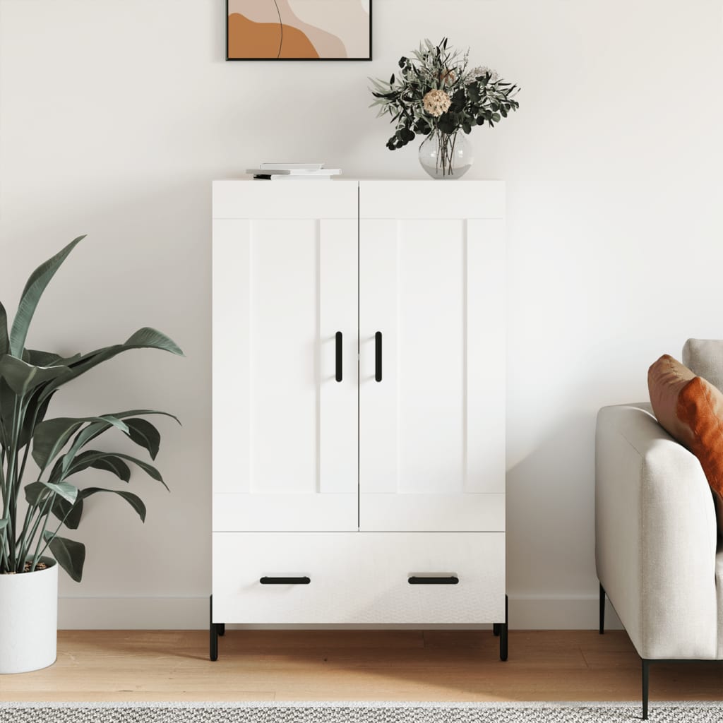 Visoka komoda sjajna bijela 69,5x31x115 cm konstruirano drvo