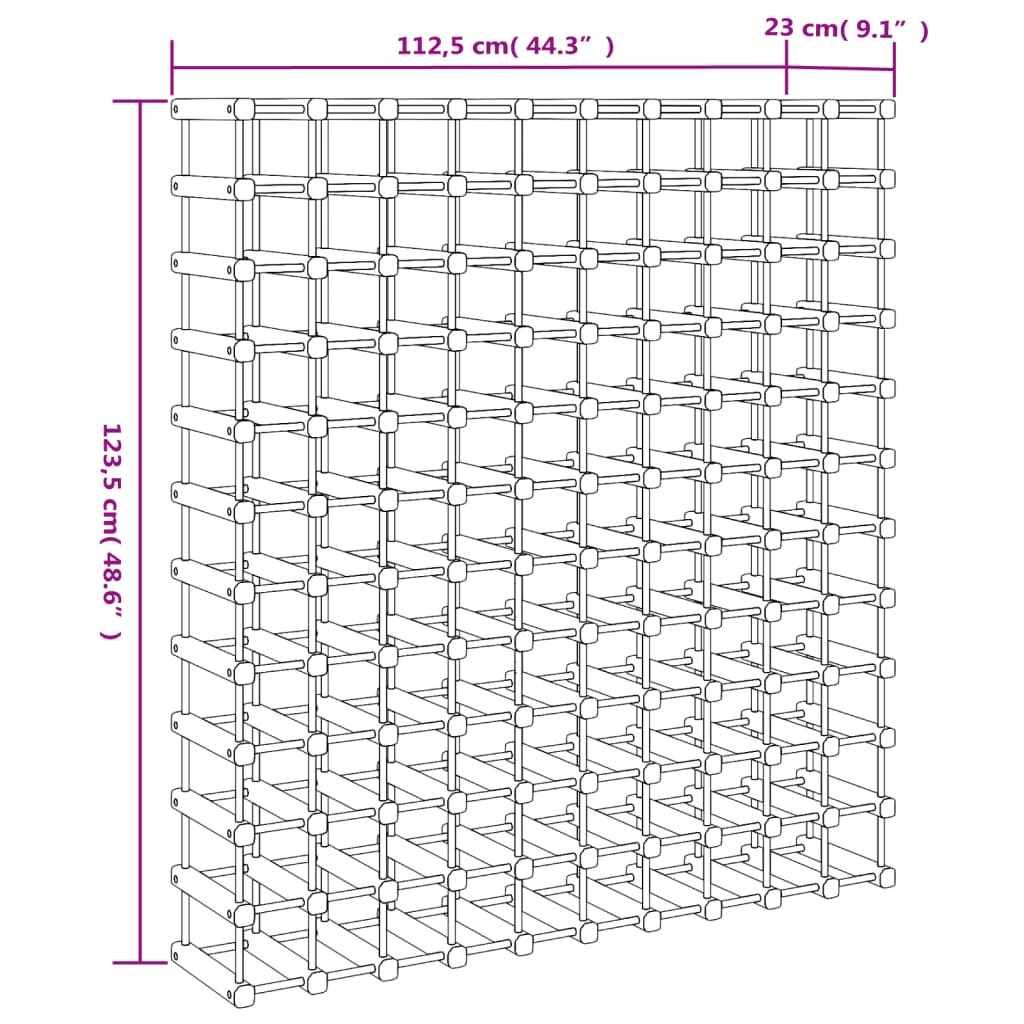 Stalak za vino za 120 boca 112,5x23x123,5 cm masivna borovina