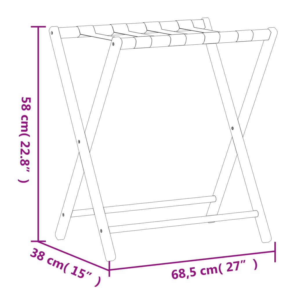 Stalak za prtljagu crni 68,5 x 38 x 58 cm od bambusa