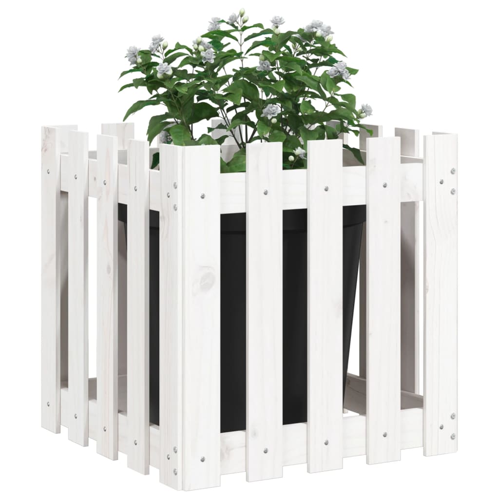Vrtna sadilica s izgledom ograde bijela 50x50x50 cm od borovine