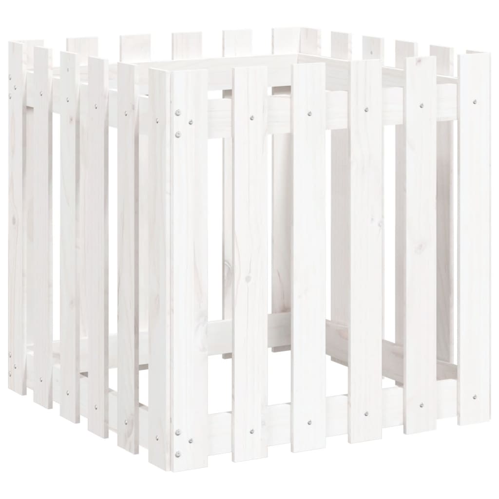 Vrtna sadilica s izgledom ograde bijela 60x60x60 cm od borovine