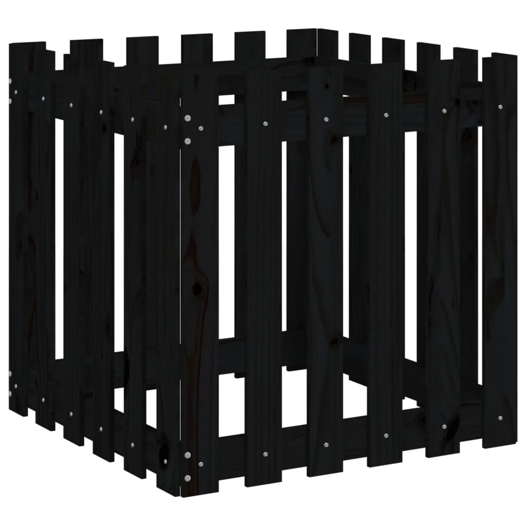 Vrtna sadilica s izgledom ograde crna 60x60x60 cm od borovine