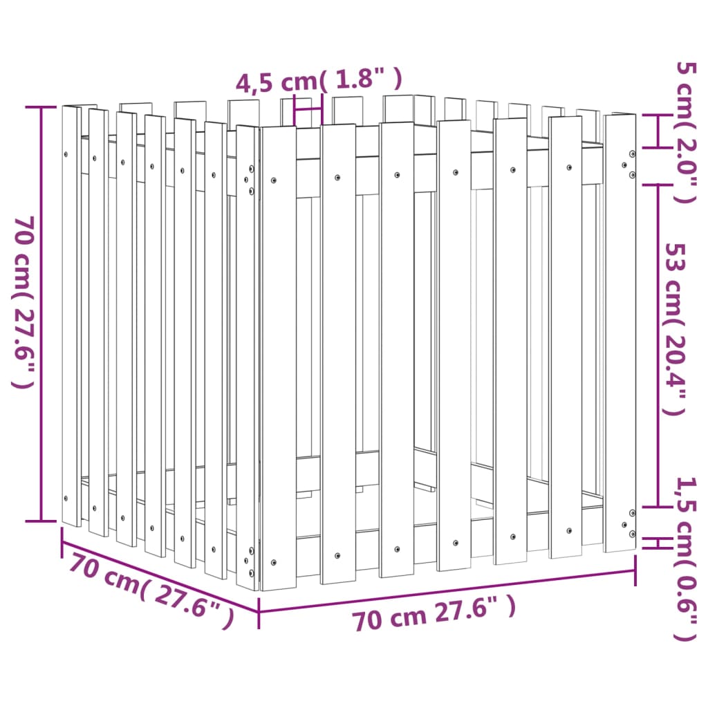 Vrtna sadilica s izgledom ograde crna 70x70x70 cm od borovine